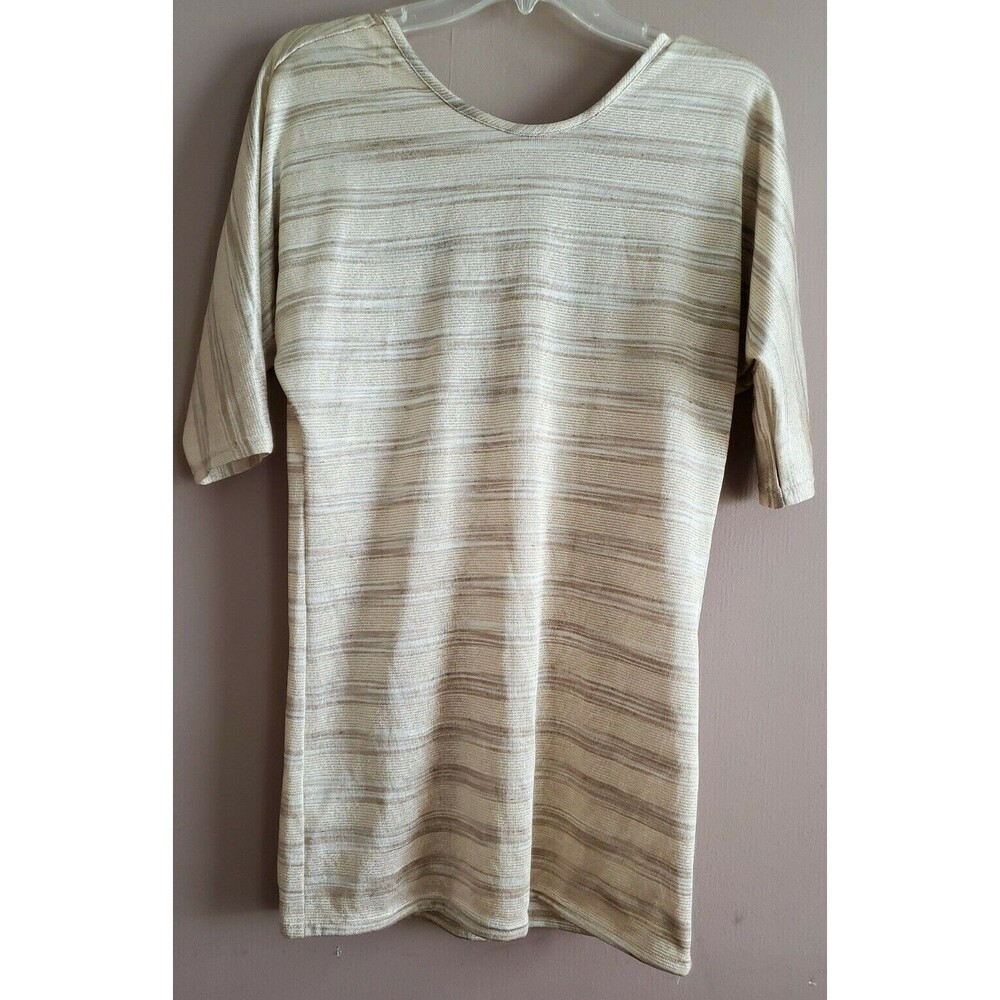 Elif Jordan Taylor Tunic Top Small Gold Metalic Stripe 3/4 Sleeve Deep V Back